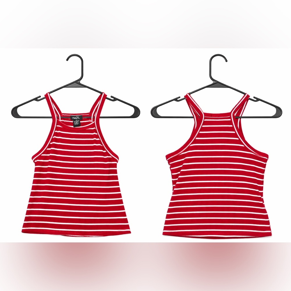 Rue21 Red & White Striped Ribbed Crop Top Tank Medium